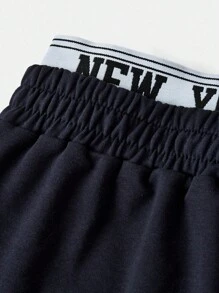 SHEIN Girlism Tween Girl Casual Street Style Slogan Print Sweatshirt & Shorts, Fitted Solid Color Camisole 3-Piece Set