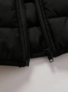 SHEIN Baby Boy Cotton Padded Vest With Hood And Ear Design, Black Color, Casual Style For Outings, Home Leisure, And Party Occasions, Suitable For Winter Hooded Baby Vest Baby Boy Winter Vest Toddler Vest Baby Boy Vest Baby Vest With Hood Black Baby Vest Baby Bear Vest Fall - Black - View 6