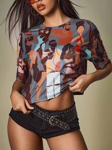 Y2Kool Sierra Siler Women's Casual Graphic Print Cropped T-Shirt, Summer Party Top - Multicolor - View 4