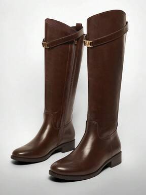 Solezae Damen Alltags Lässig Komfortable Plateau Kniehohe Stiefel mit Metalldekor, Runde Zehenform