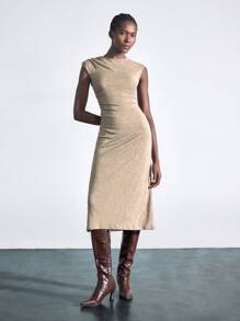 Maija Robe minimaliste à manches lanternes, col rond, taille creuse et ourlet évasé. Polyvalente pour les occasions urbaines modernes, les festivals et les fêtes - Gris - Voir 3