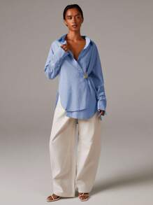 Athîral Cămașă casual cu dungi și decor stea de mare, model navetist