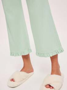 LUVLETTE 女士透气棉质薄荷清新短袖纽扣上衣和裤子，轻盈舒适，家居服可爱睡衣套装，裤子带口袋，浪漫居家休闲舒适，也适合青少年女孩、年轻女孩和儿童，春夏皆宜。 - 綠色 - 查看 9