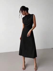 Firerie Women's Elegant Minimalist Delicate Romantic Sweet Daily Commute Wedding Party Music Festival Vacation Pleated A-Line Mini Dress, Red Camisole,Wedding Guest Dress,Elegant Dresses For Women - Black - View 5