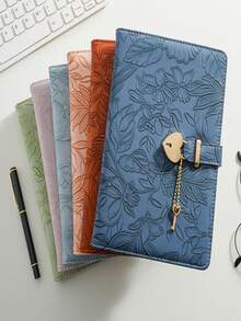 SHEIN 1PC Embossed Heart Lock Design Notebook, Suitable For Daily Diary, Men/Women Work And Travel Memo Password Notebook, With Lock And Key School Supplies, Back To School - A5 - View 5