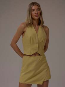 MUSERA Palton cu guler înalt, talie înaltă, fără mâneci, mulat, primăvară-vară, toamnă-iarnă, înapoi la școală, afaceri, casual, birou, serviciu, profesor, brunch, drăguț