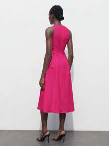 Maija 2025 年夏季新款紫红色圆领无袖太阳裙，适合商务、日常休闲、通勤、优雅海滩度假、婚礼宾客、乡村音乐节、早餐和机场装，90 年代复古时尚的女士连衣裙 - 玫紅色 - 查看 2