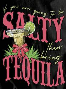 Glissea 趣味水果和字母印花圆领短袖女式T恤图案T恤女式上衣 - 黑色 - 查看 5