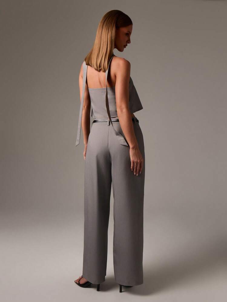 Halter Neck Crop Top With Wide Leg Pants
