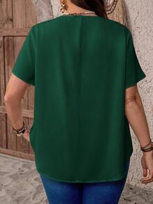 EMERY ROSE Plus Size V-Neck Ruched Summer Short Sleeve Casual Solid Top,Country Vacation Woman,Simple And Fashionable For Everyday Wear,Summer Tops Women,Summer - Green - View 2