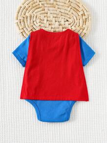 SUPERMAN X Cozy Pixies 新生男婴图案圆领短袖连体衣和纯色斗篷两件套 - 藍色 - 查看 2