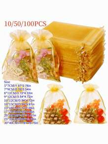 10/50/100PCS, Organza Gift Packaging Bags, Gold Organza Candy Bags, Christmas Colorful Multi-Color Gift Packaging Bags Table Supplies, Lavender Spice Packaging Bags, Christmas Home Supplies, Festival Wedding Party Favor Packaging Supplies - Multicolor - View 49
