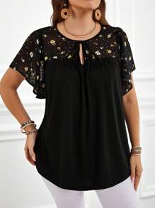 Miaspire 大码女式花卉印花系带荷叶边袖连衣裙 - 彩色 - 查看 3