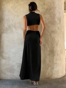 Aloruh Abito lungo e sexy, minimalista e alla moda, adatto per matrimoni e pendolarismo - nero - Visualizzare 2