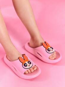 THE POWERPUFF GIRLS X SHEIN 可爱卡通花朵粉色女童儿童一脚蹬拖鞋幼儿和儿童防滑速干淋浴滑梯，轻便耐用的 EVA 材质，适合室内、浴室、游乐场、游泳池、海滩室内室外 - 粉色 - 查看 8