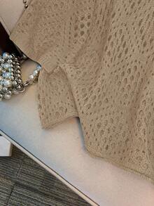 GlowEve CURVE Plus Size Women's Hollow Out 3/4 Sleeve Knitted Sweater Winter Fall Autumn - Khaki - View 4