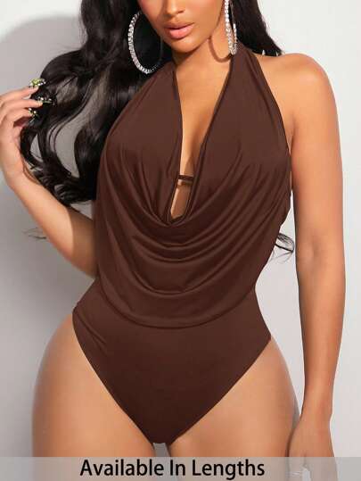 SHEIN PETITE CURVE 女式加大码垂坠前露背吊带紧身衣