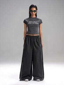 LYSMO Pantalones casuales de cintura elástica, sueltos y de pierna ancha, versátiles para mujeres