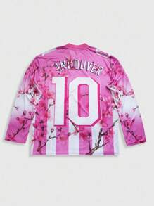 ROMWE MEN Prep Men's Long Sleeve T-Shirt With Digital Printing, Jersey No.10 Sportswear, 2000s Style - Pink - View 2