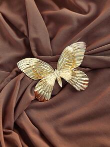 SHEIN MOD 不对称肩部喇叭袖棕色蝴蝶结金属扣连衣裙 - 棕色 - 查看 3