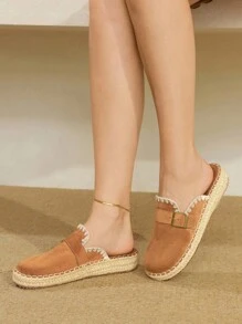 Styleloop 女士坡跟厚底编织一脚蹬鞋，波西米亚风格，厚底，适合万圣节、圣诞节、派对 - 棕色 - 查看 8