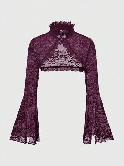 Goth ملابس علوية نسائي من الدانتيل بأكمام متشعبة وواسعة، مناسب لمناسبة هالوين