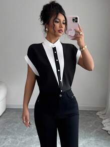 Selianne Áo sơ mi chắp vá thanh lịch dành cho nữ, thời trang cho mùa hè - Nhiều màu - Xem 5