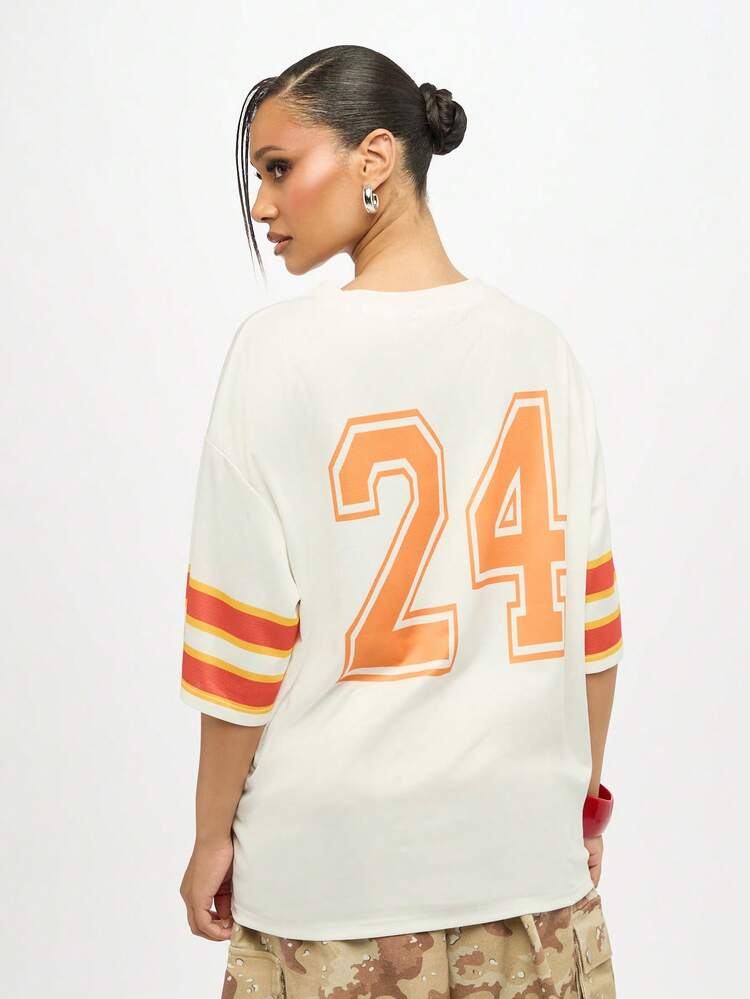 SUMWON WOMEN Oversized Varsity Tee With Orange Soda Print