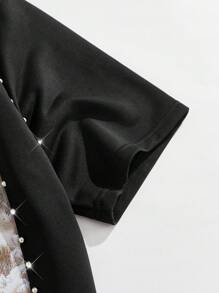 ROMWE MEN Street Life Men's Sparkling Diamond Character Print Short Sleeve T-Shirt, Loose Cropped Style, 2000s Style - Black - View 5