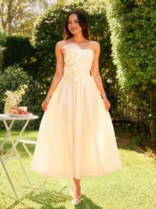 KARISMINA Vestido midi de unicolor para mujer, minimalista y de moda, adecuado para el verano - Albaricoque - Ver 1