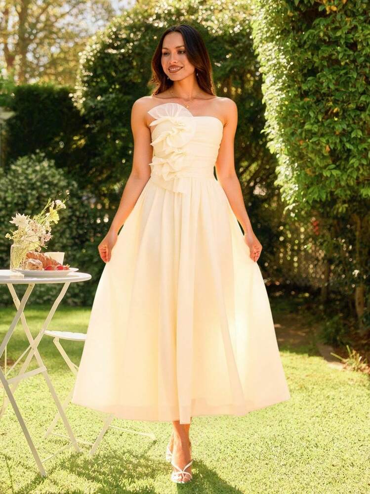 KARISMINA Vestido midi de unicolor para mujer, minimalista y de moda, adecuado para el verano - Albaricoque - Añade 1