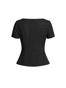 Ellevyn Plus Size Elegant Commuter Solid Color Front Button Shirt