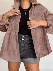 INAWLY Women's Front Button Long Sleeve Pocket Casual Shirt - Pink - View 3