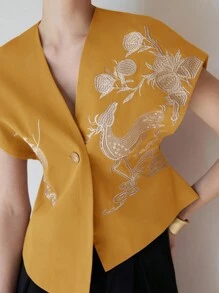 Aveloria Modichic Embroidered Design, 3D Effect Vest Jacket - Yellow - View 4