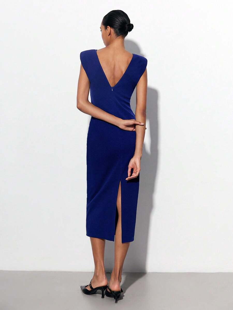 Maija Women's Simple Elegant Sleeveless Midi Dress, Blue, Suitable For Spring/Summer, Holiday, Party, Wedding Guest Christmas Clothes Formal Dresses For Wedding Guest Modest Dresses Party Dress Elegant Dresses For Party