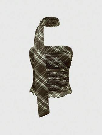 J-Fashion Modisches kariertes Bandeau-Top für Damen, Sommer