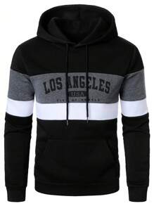 Manfinity Homme 男士休闲撞色字母印花连帽卫衣，秋冬季，洛杉矶连帽衫，长袖上衣 - 彩色 - 查看 6