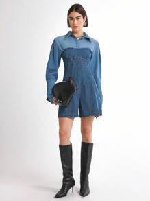 Daynim 女士休闲牛仔连体衣 - 中等水洗藍 - 查看 5