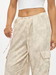 SUMWON WOMEN Pantalones cargo de pierna ancha con cordón y estampado de hibisco, pantalones casuales para verano, festivales, playa y otoño - Amarillo - Ver 4
