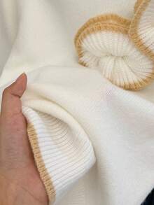 SHEIN Frenchy Women's Winter Sweater  French Casual 3D Floral Decor Contrast Trim Sweater, Autumn/Winter,Autumn Fall Sweater Knit Sweater,Knitted Sweater ,Suitable For Daily Commuting. Autumn Layering, Autumn And Winter New Arrivals,For Everyday Wear And Layering Back To School, Fall Women Clothes,Cute Tops,Going Out Tops Women,Old Money Outfits Women ,Business Casual Women,All-Season,Christmas Sweater ,New Year Clothes - Apricot - View 4