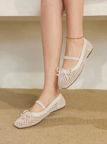 Styleloop 女士平底编织鞋，波西米亚风格，适合度假、万圣节、圣诞节和派对 - 杏色 - 查看 7