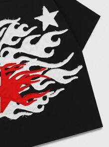 ROMWE MEN Street Life Men Embroidered Round Neck Short Sleeve T-Shirt, Unisex Couple Tee For Summer, 2000s Style - Black - View 5