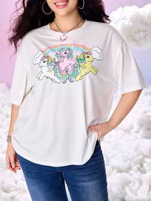 My Little Pony X SHEIN 夏季大码可爱小马印花圆领短袖T恤