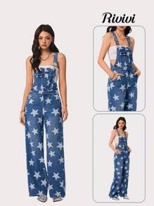 Rivivi 休闲有趣的百搭星星印花牛仔背带裤和连体裤