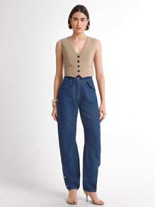 Quần jeans ống loe nữ kiểu dáng thường ngày, thích hợp cho kỳ nghỉ. - Rửa tối - Xem 5