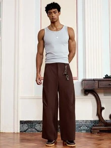 SWAVVY Pantalon long décontracté et ample pour hommes - Marron - Voir 6