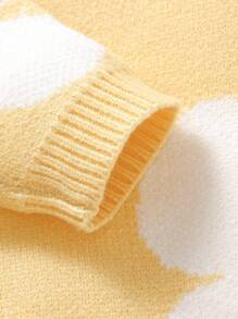 SHEIN 2 件女婴休闲可爱黄色花卉图案针织高领毛衣 + 阔腿针织裤套装，柔软舒适，适合日常、外出、旅行、度假、居家、日托、玩耍 - 黃色 - 查看 7