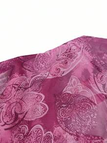 Franclia 女士时尚印花露肩抹胸 - 玫紅色 - 查看 6