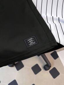 SHEIN 青少年男孩休闲、舒适、时尚、百搭、可爱、柔软条纹短袖 T 恤和短裤套装，适合日常穿着、上学、郊游、运动、度假和派对 - 黑色 - 查看 7