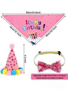1 bộ đồ trang trí tiệc sinh nhật cho thú cưng, bao gồm băng rôn, mũ, bóng bay hình bàn chân, yếm và nơ, thích hợp cho lễ kỷ niệm - Hồng - Xem 2